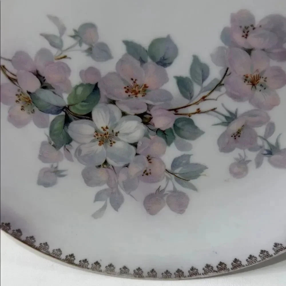 Schumann Germany White Pink Floral Porcelain Serveware Plate 9 1/2 In Gold Trim
